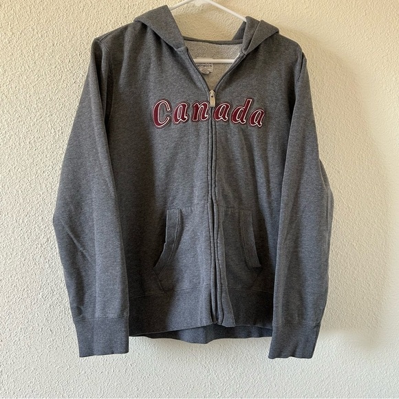 Roots 73 Women’s Zip Hoodie Large Gray Canada Embroidered Sporty Lounge Gym - Picture 1 of 12